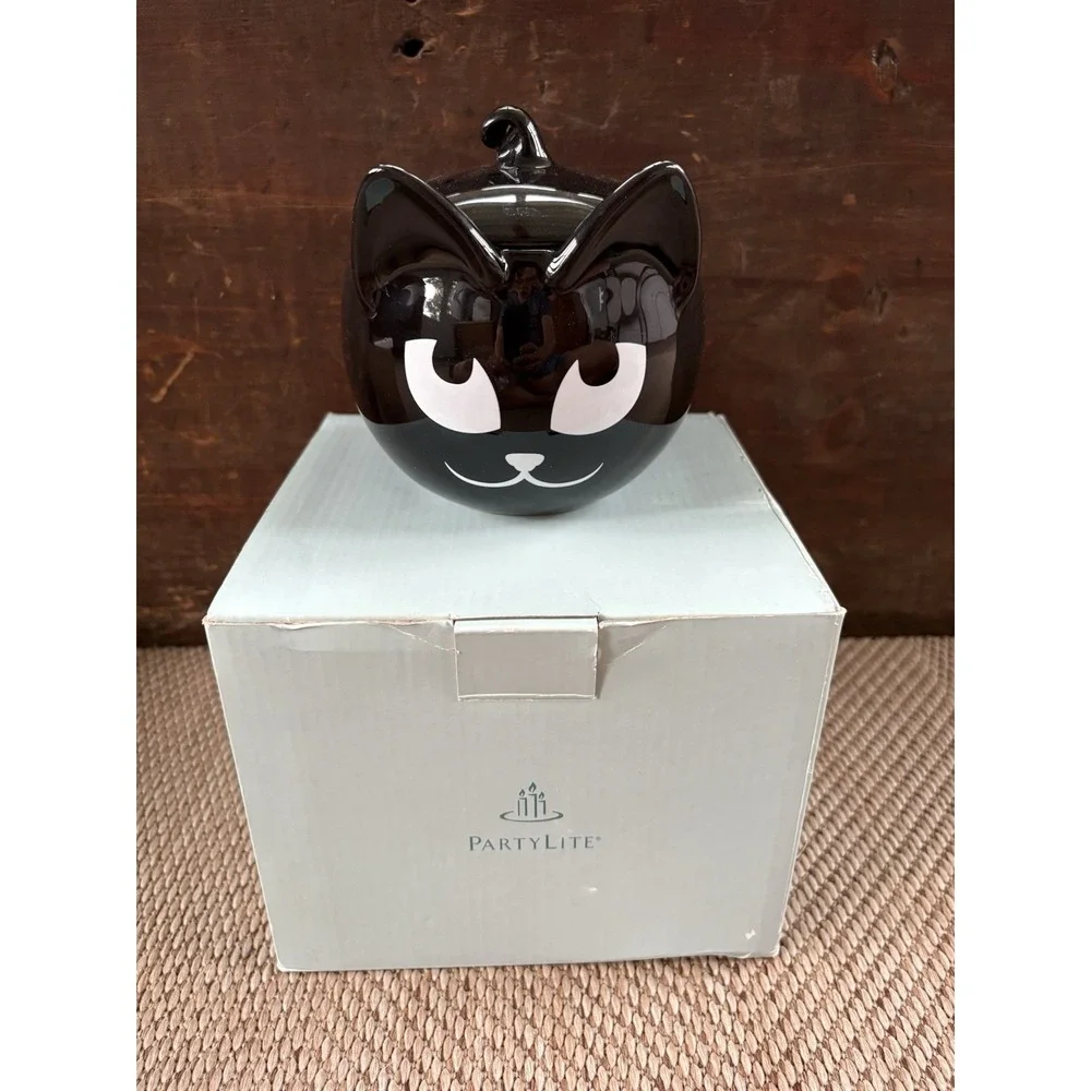 PartyLite Sly Black Cat Candle Holder Ceramic Halloween P90510